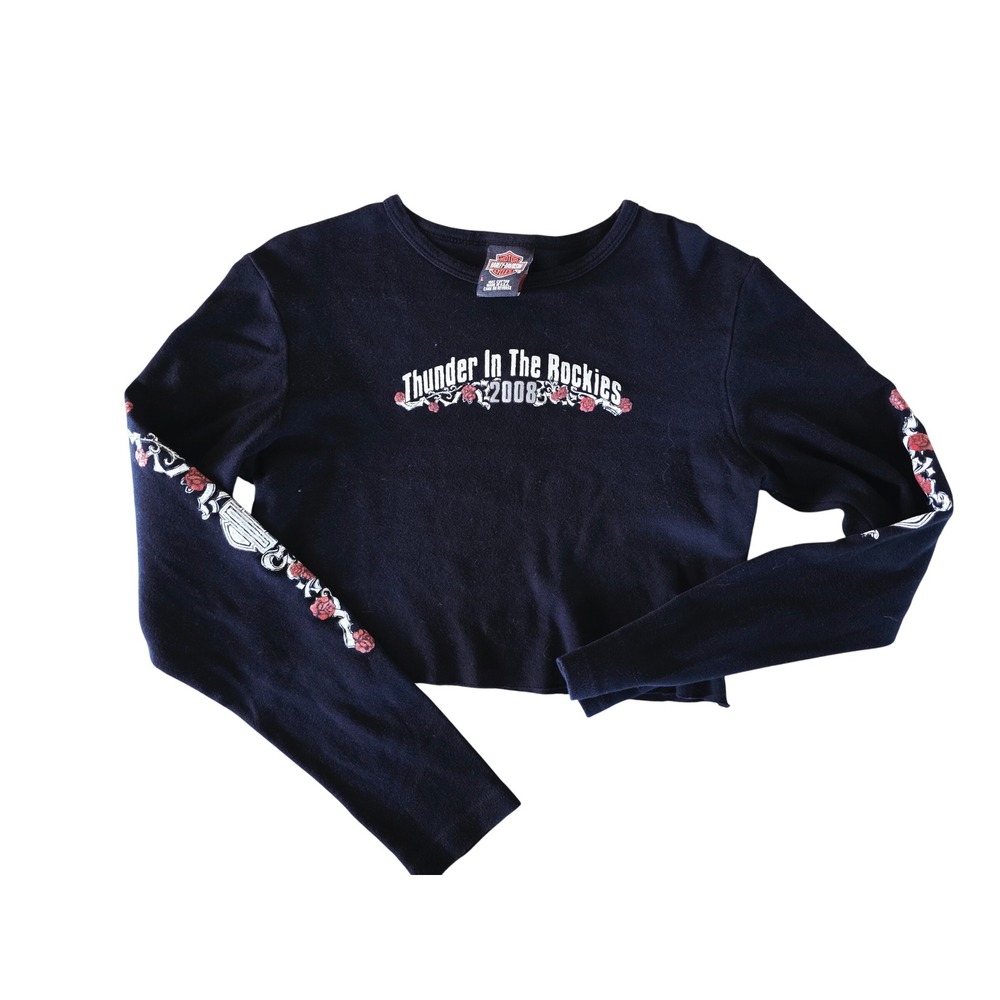 Harley Davidson Thunder in the Rockies 2008 Cropped Long Sleeve Shirt Womens L